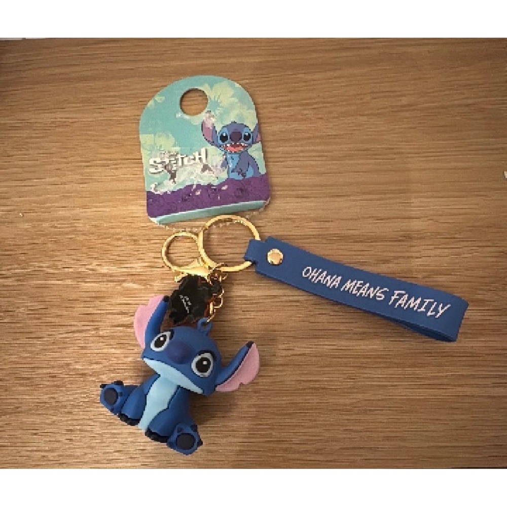 Disney Lilo and Stitch Ohana Means Family Keychain 3D Stitch Figure Wristlet